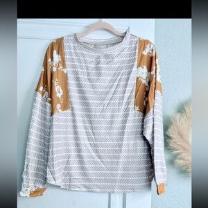 Floral Patterned Women's Top - Gray and Brown
